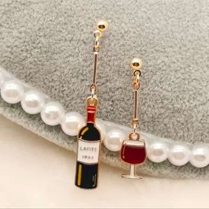 Wine Bottle and Glass Handmade Earrings